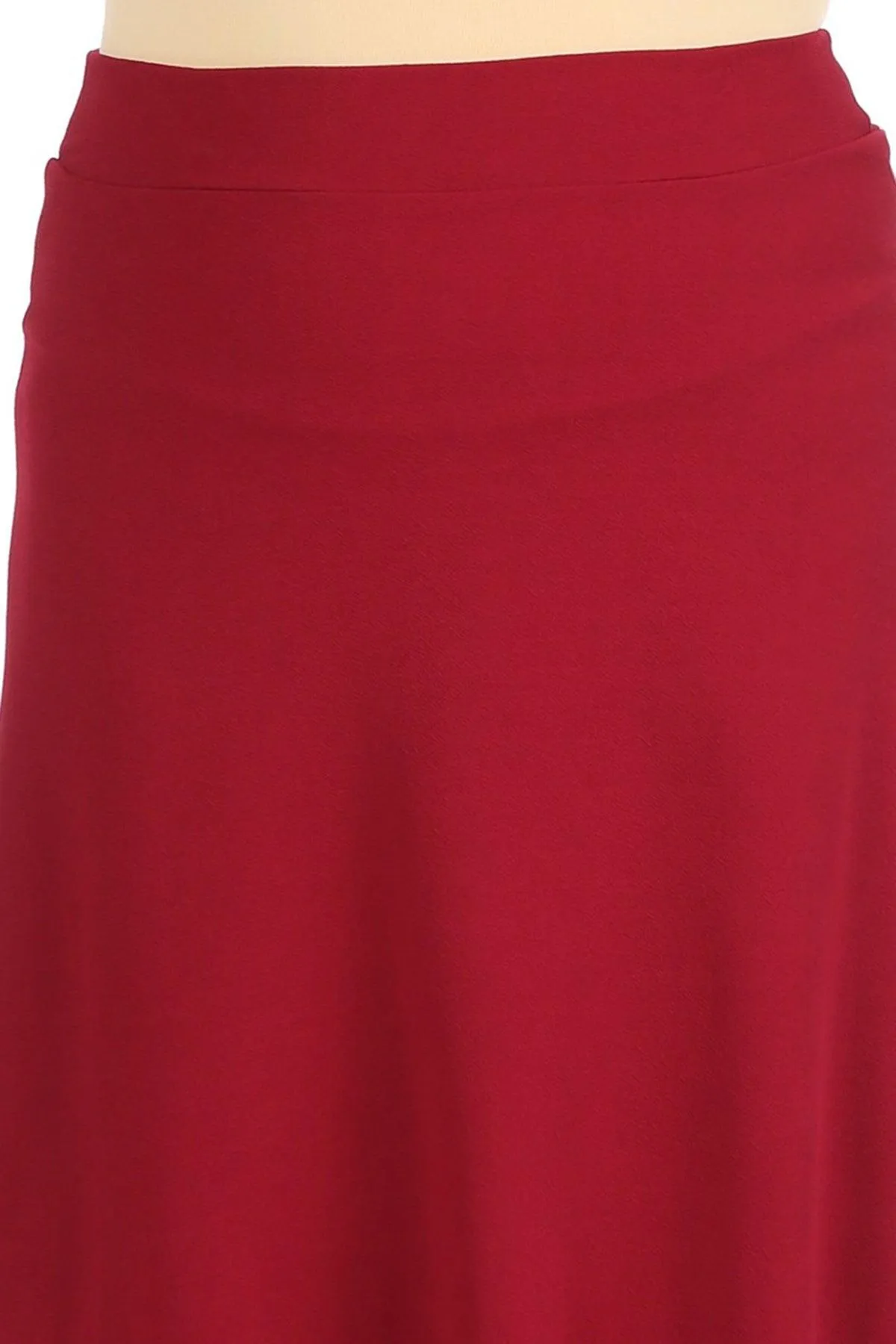 Women's Plus Size Solid  Flare A-line Midi Skirt with Elastic Waistband