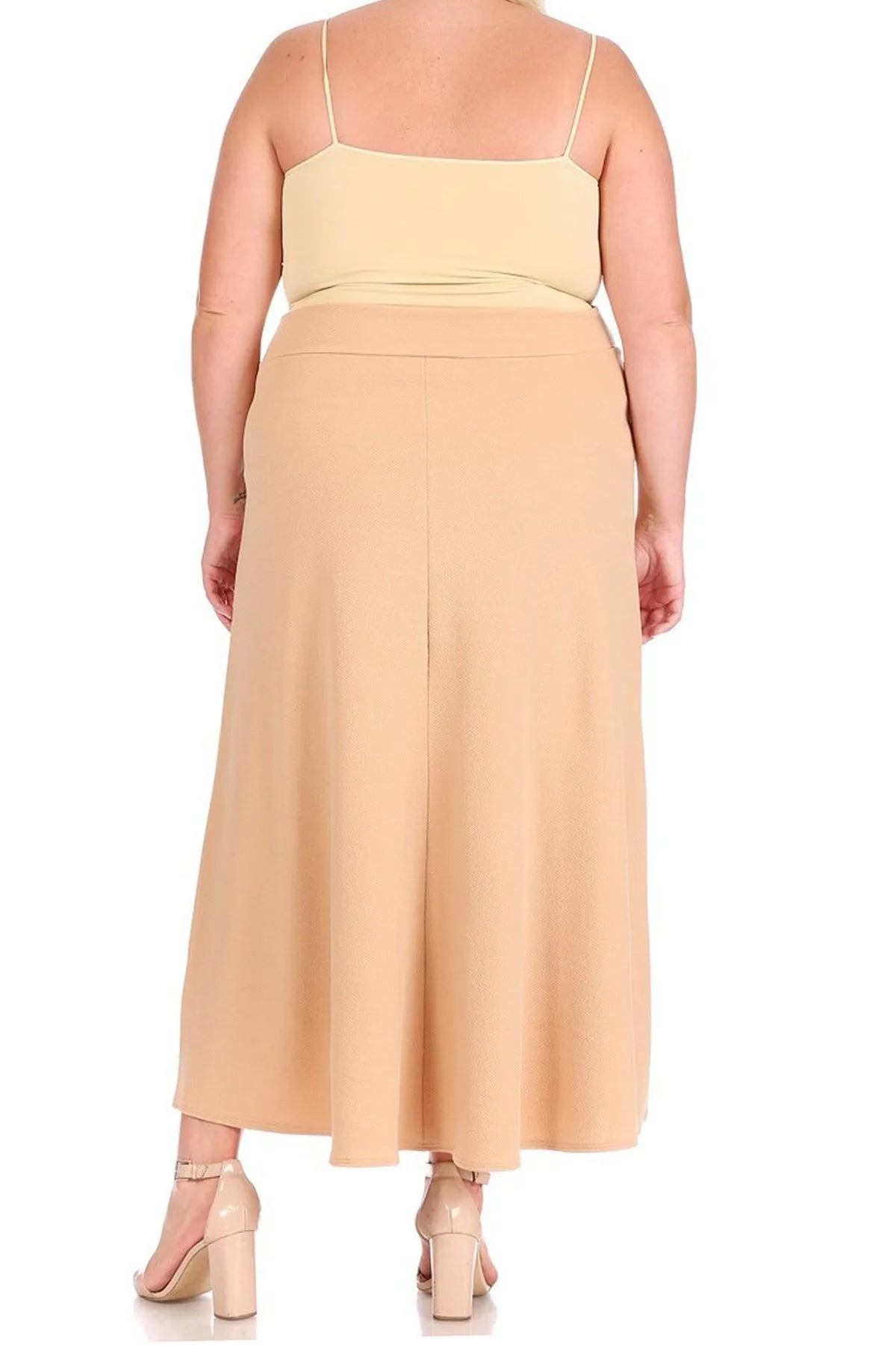 Women's Plus Size Solid  Flare A-line Midi Skirt with Elastic Waistband