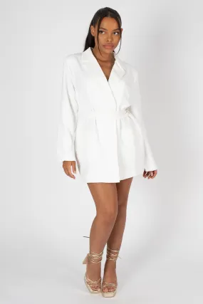 Wrap Belt Blazer Dress White