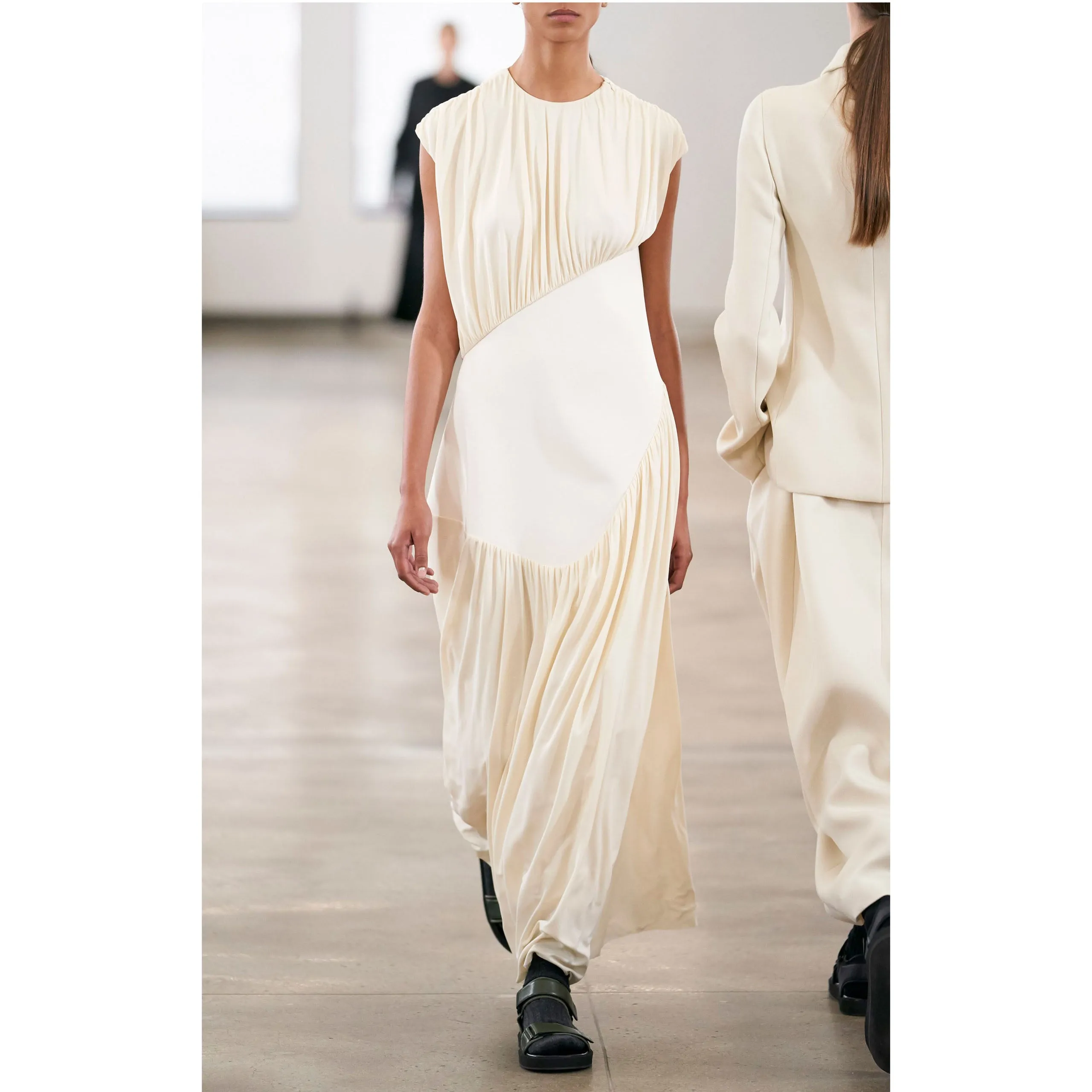 Yokoto Ivory Viscose Crêpe Draped Maxi Dress