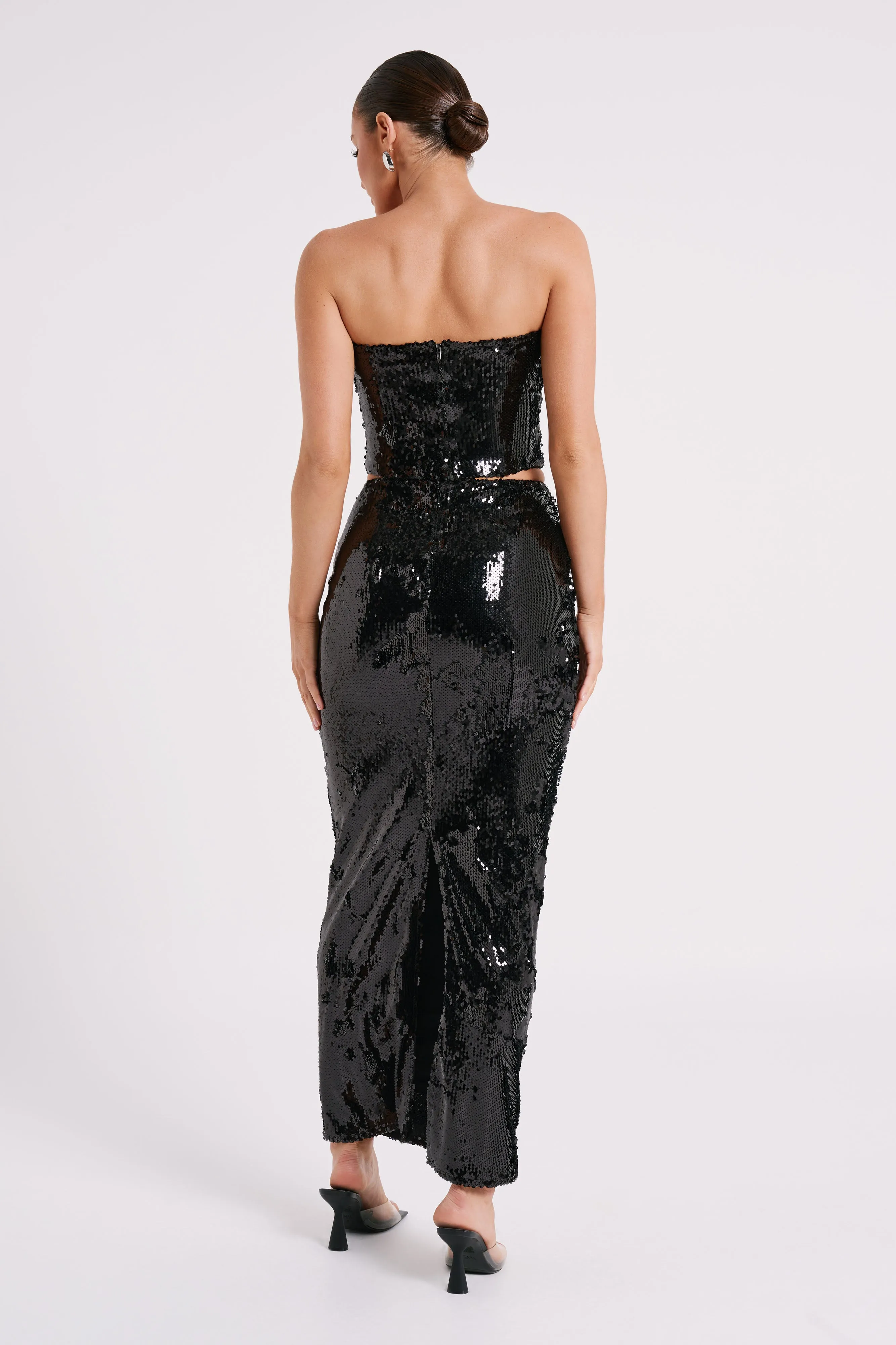 Zariah Strapless Sequin V Corset - Black